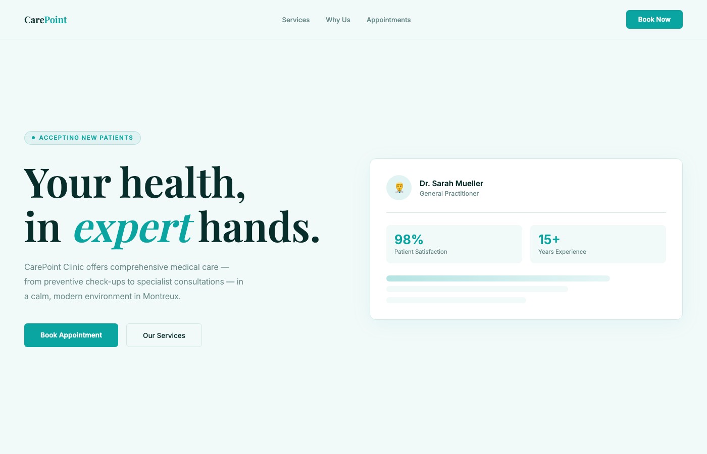 Aperçu du site d'une clinique médicale